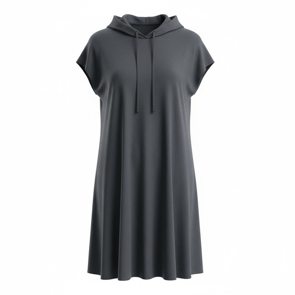 Elan Dresses & Skirts - Elan Soft Black Dress Hooded Cap Sleeve Pull Over Pockets USA Made